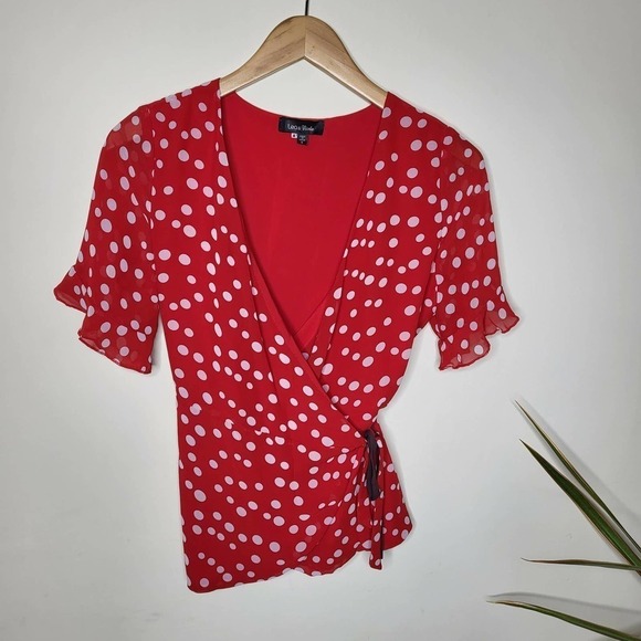 Lea & Viola Polka-Dot Wrap Blouse - Polka Dot - Red Multi - Picture 12 of 12